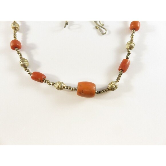 Antique Gold Vermeil Coral Necklace, Silver Faceted Beads, 20.5", Handmade - Picture 5 of 9